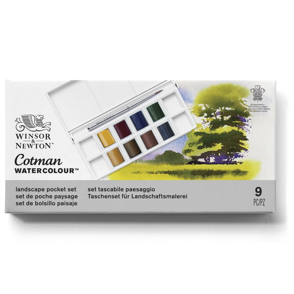 Winsor & Newton Cotman Landscape Pocket Set 8 Half Pans Brush