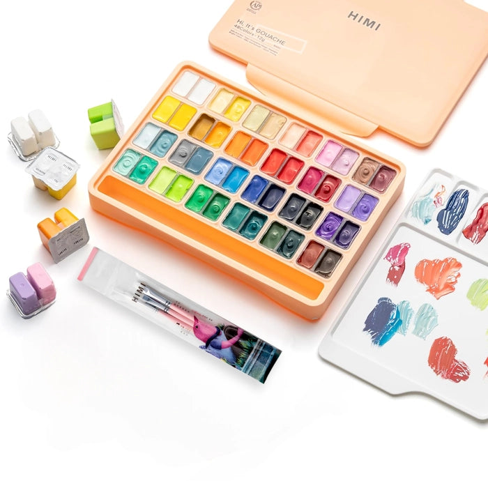 HIMI Gouache Paint Set 48 Colours Peach Fuzz Twin Cups 12g + Brushes2389