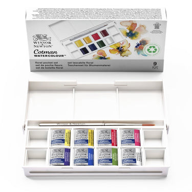 Winsor & Newton Cotman Floral Pocket Set 8 Half Pans Brush