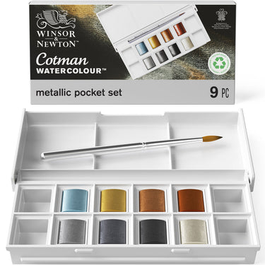 Winsor & Newton Cotman Metallic Pocket Watercolour Set – 8 Half Pans
