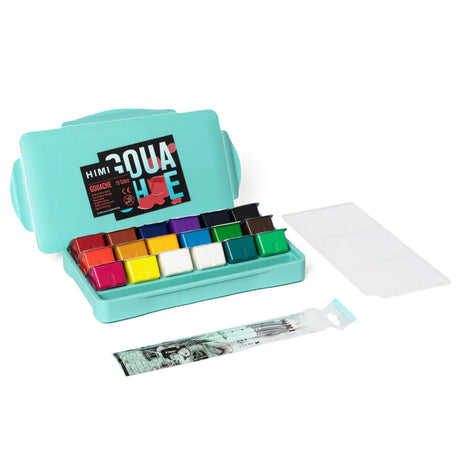 18 assorted Paint colors and 3 Brushes set in a Blue case by HIMI Gouache