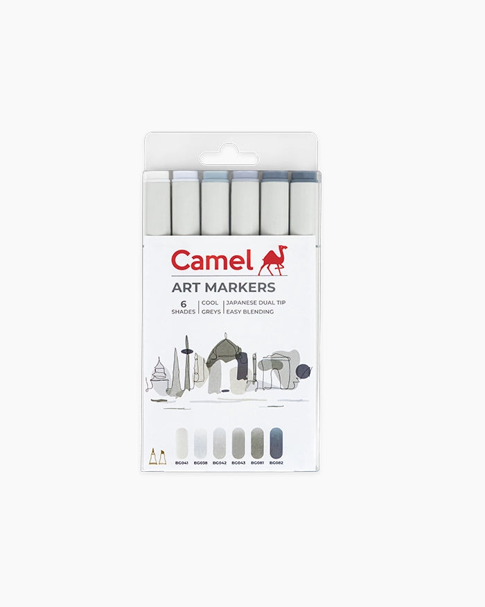 Camel Art Markers Cool Greys Dual Tip Set of 6