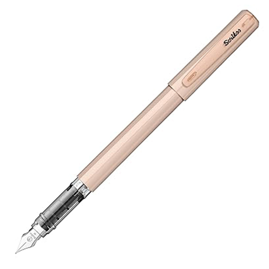 Scrikss Primeo Medium Nib Fountain Pen | 3 Cartridges Included | Stainless Steel Nib & ABS Body | Latte Pastel Brown| in Blister Pack Scrikss