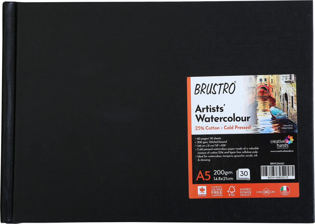 Brustro Watercolour Journal A5 CP 200 GSM 25% Cotton 30 Sheets
