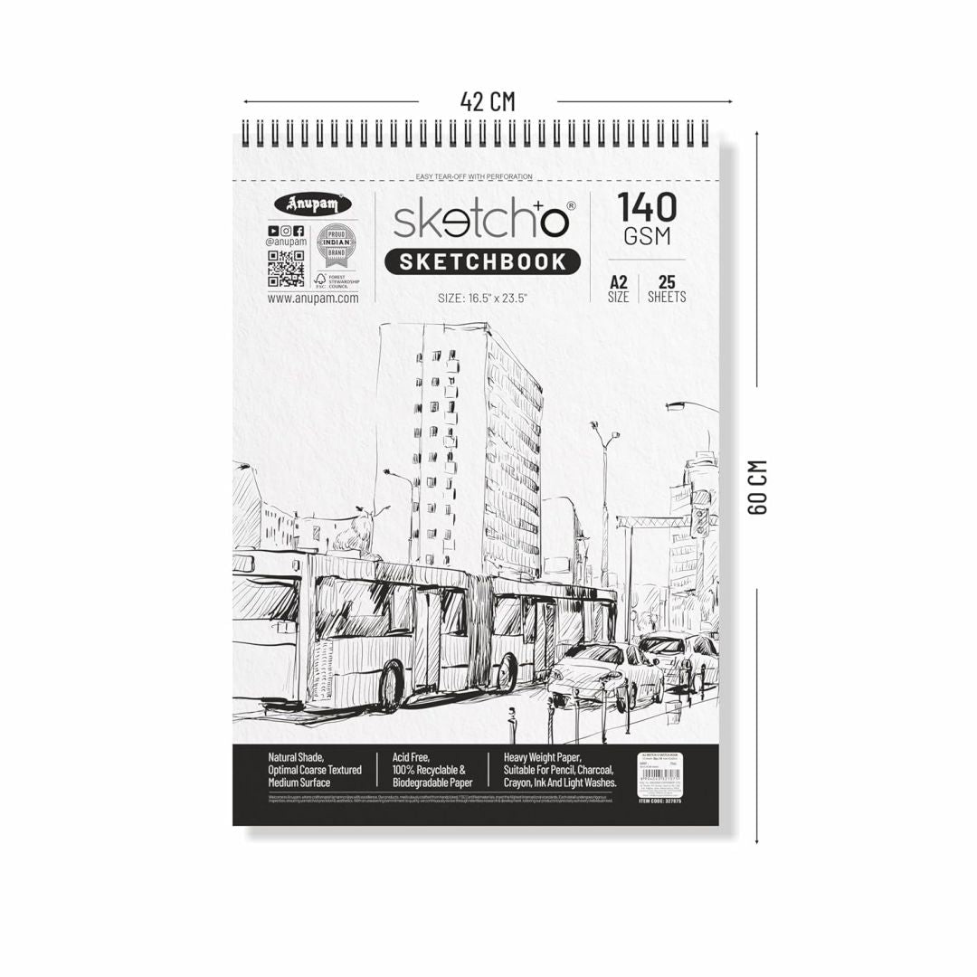 Anupam SketchO Soft Cover A2 140 GSM Wiro 25 Sheets
