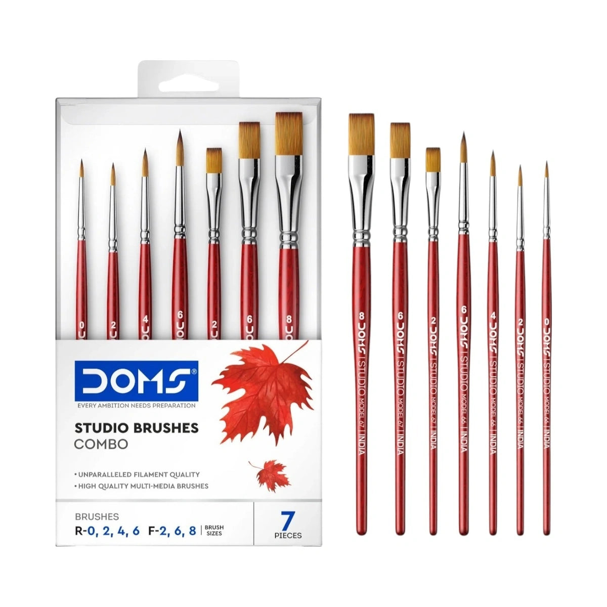 DOMS Studio Brushes Combo Round & Flat Set of 7