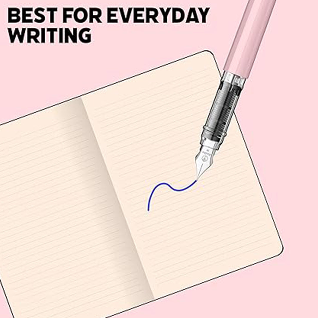 Scrikss Primeo Medium Nib Fountain Pen | 3 Cartridges Included | Stainless Steel Nib & ABS Body | Pink | in Blister Pack Scrikss