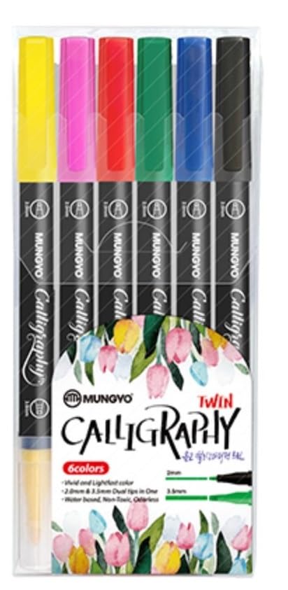 MUNGYO CALLIGRAPHY TWIN TIP MARKER SET OF 6