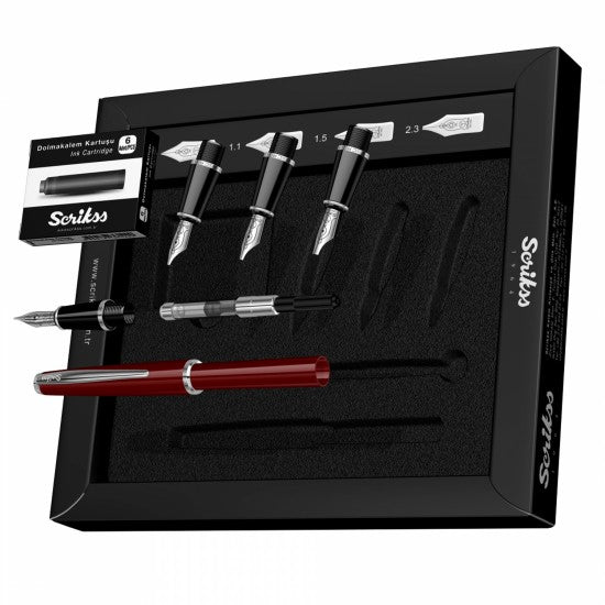 Scrikss | Calligraphy | Pen Set | Burgundy | Medium, 1.1mm, 1.5mm, 2.3mm Nib - penpencilink