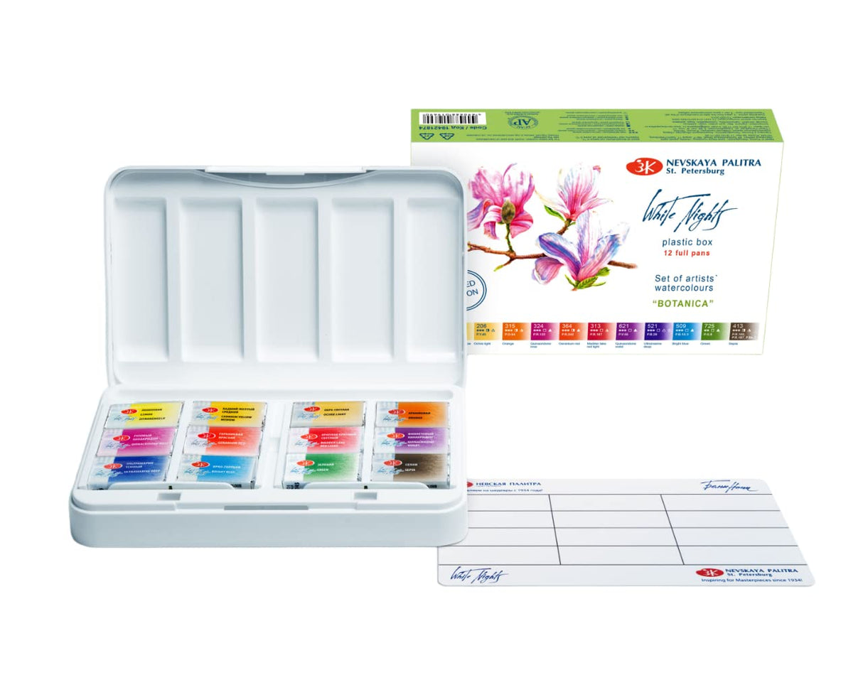White Nights Artists Watercolours Set 12 Botanica Palette