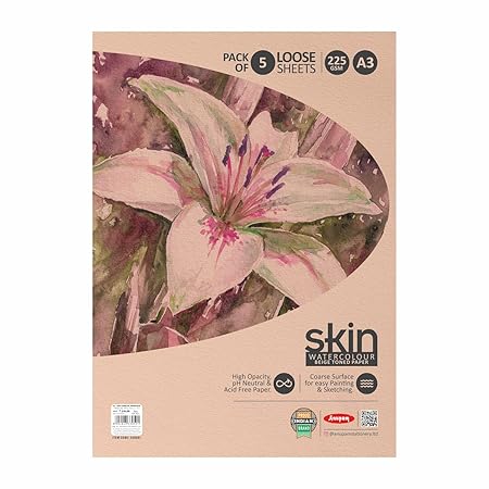 Anupam Skin Watercolour Beige Toned loose sheet A3 225 GSM Pack of 5
