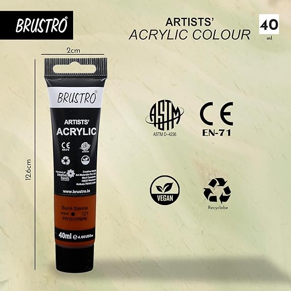 Brustro Acrylic Paint 40ml Burnt Sienna Artist Quality