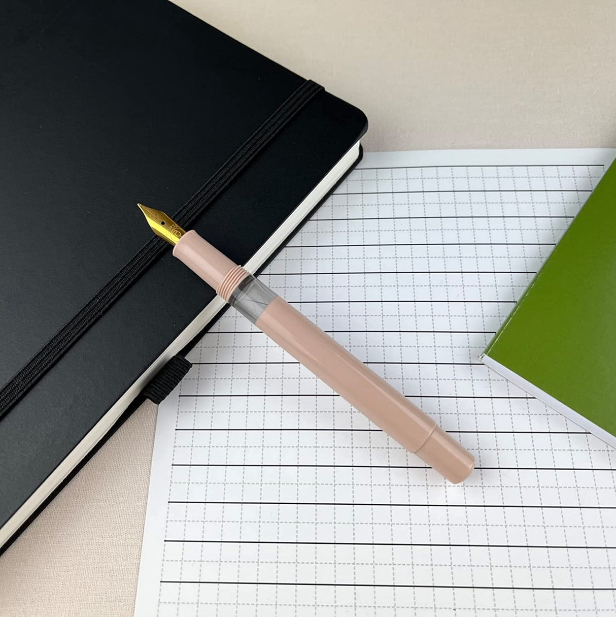 Scrikss | 419 Legendary | Fountain Ink Pen | Medium Nib | Gold Plated | Glossy Cream Barrel - penpencilink