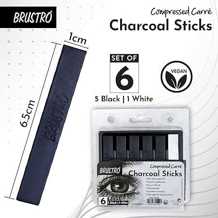 Brustro Compressed Charcoal Sticks Set of 6 Black & White