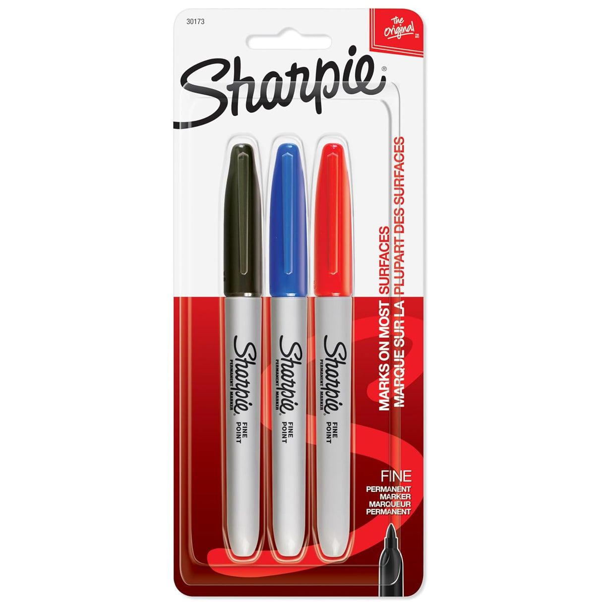 Sharpie Permanent Markers Fine Point Pack of 3 (Red Blue Black)