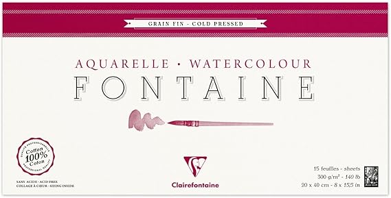 Clairefontaine 100% Cotton Watercolour Block 20x40cm 300gsm