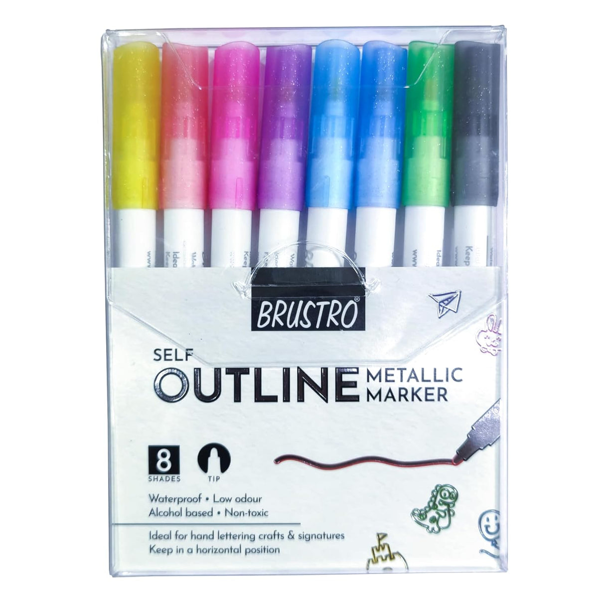 Brustro Self Outline Metallic Markers Set of 8