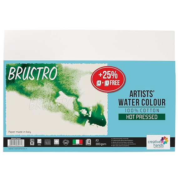 Brustro 100% Cotton Watercolour Paper A3 300 GSM HP (Pack of 4+1)
