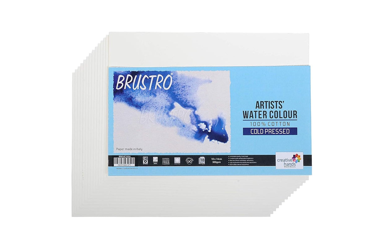 Brustro Artists 100% Cotton Watercolour Paper Cold Pressed 300 GSM 10x14 cm 18 Sheets