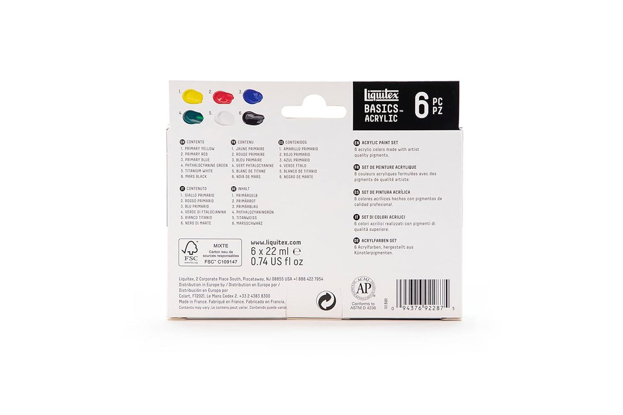 Liquitex Basics Acrylic Paint Set - Primary Colours - 6 x 22ml