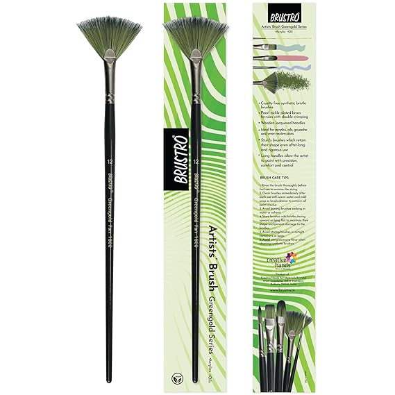 Brustro Fan Brush Size 12 Greengold 1800 Acrylic Brush