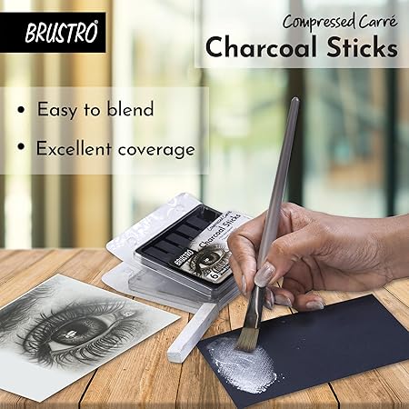 Brustro Compressed Charcoal Sticks Set of 6 Black & White