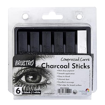 Brustro Compressed Charcoal Sticks Set of 6 Black & White