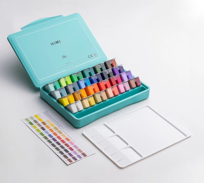 HIMI Gouache Paint Set 48 Colours Twin Cups 12g Green