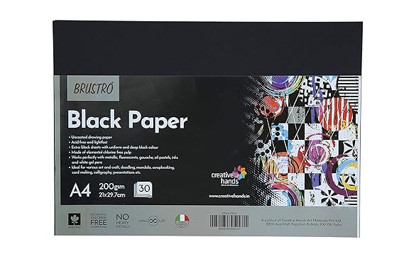 Brustro Black Paper A4 200 GSM 30 Sheets Drawing Pack