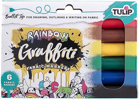 Tulip Graffiti Fabric Markers Rainbow Bullet Tip Pack of 6