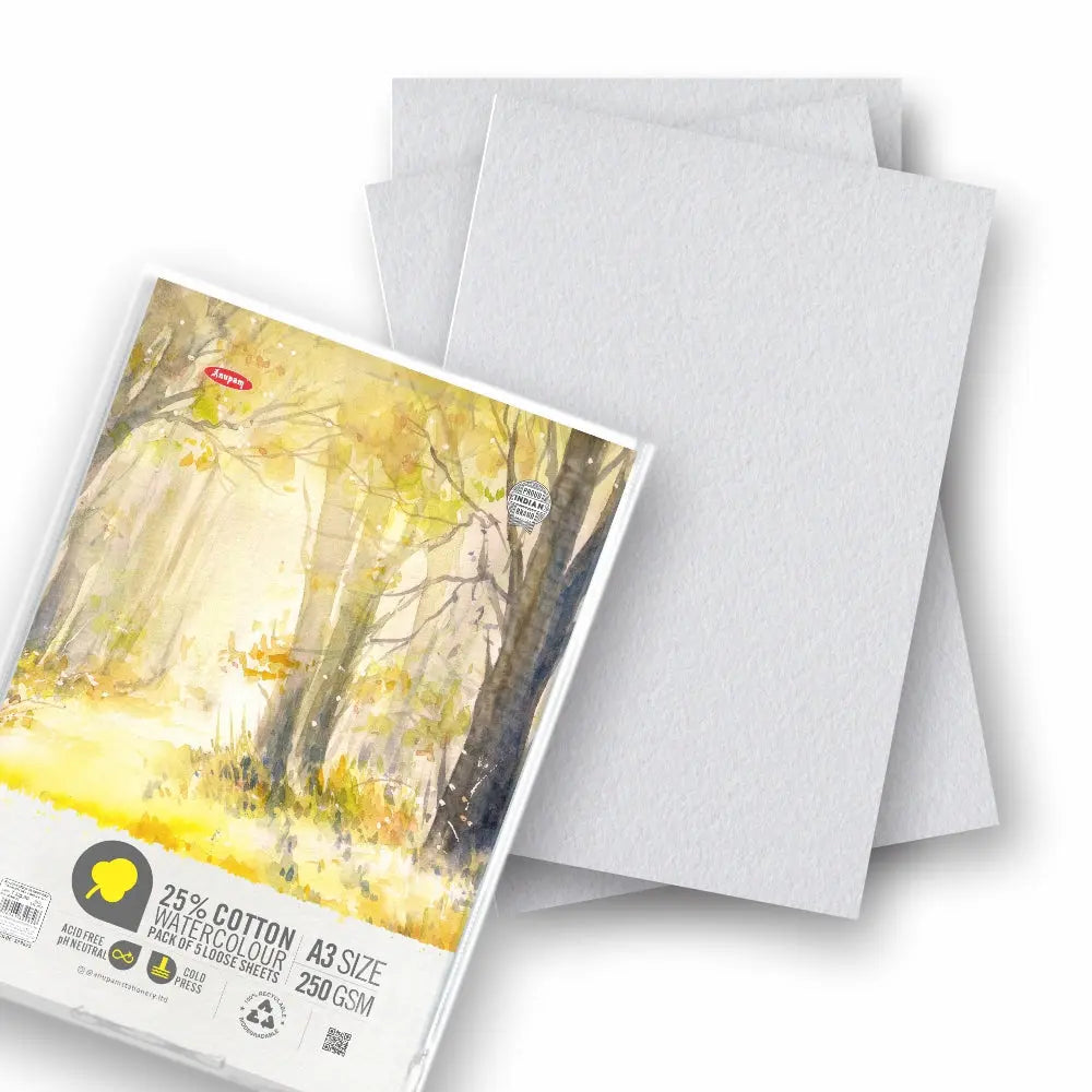 Anupam 25% Cotton Watercolour Paper Loose Sheets 250 GSM Cold Pressed Anupam