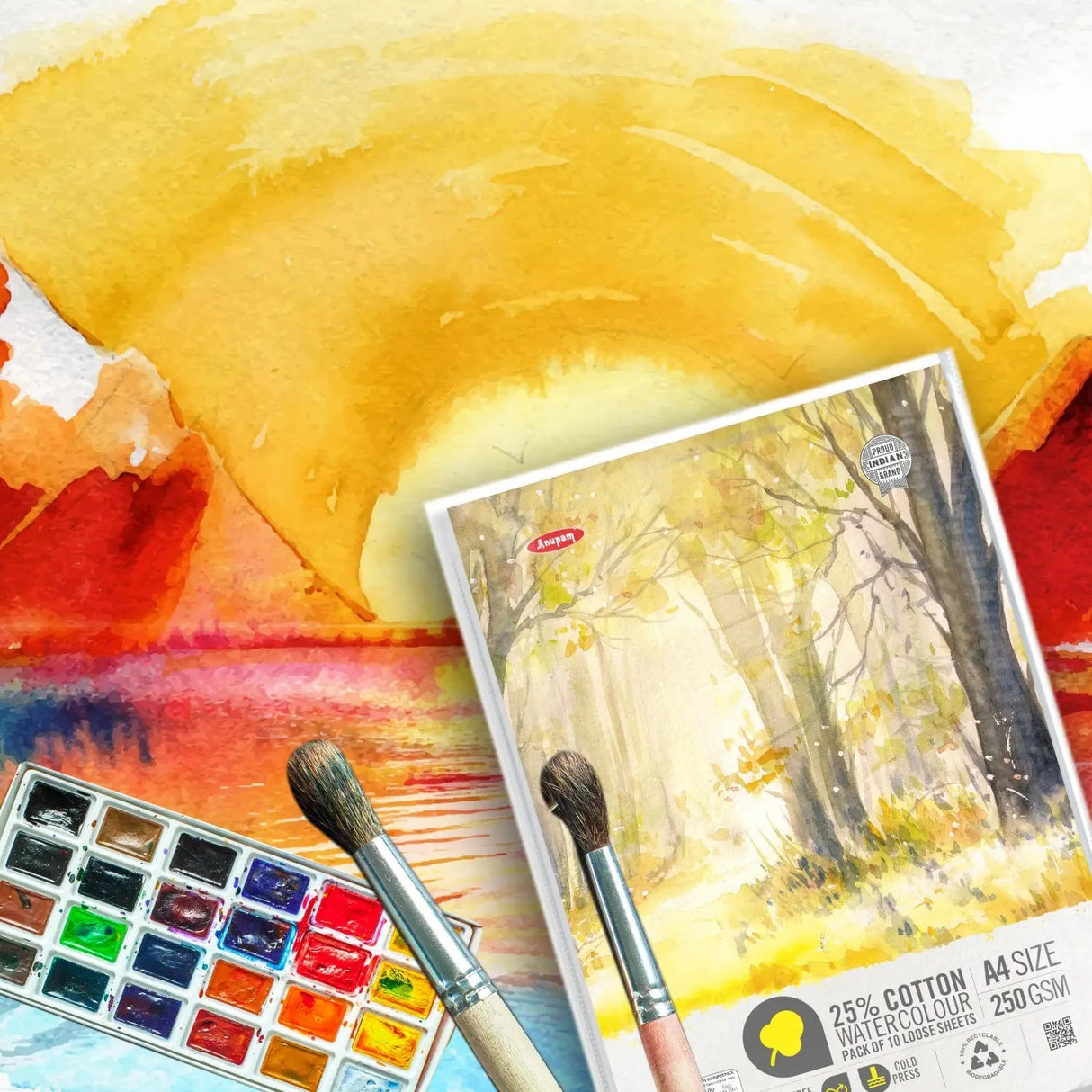 Anupam 25% Cotton Watercolour Paper Loose Sheets 250 GSM Cold Pressed Anupam