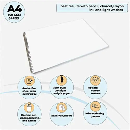 Anupam Pro Sketcher Sketch Book - Wireo Binding Book  -140 GSM with Butter Paper Anupam