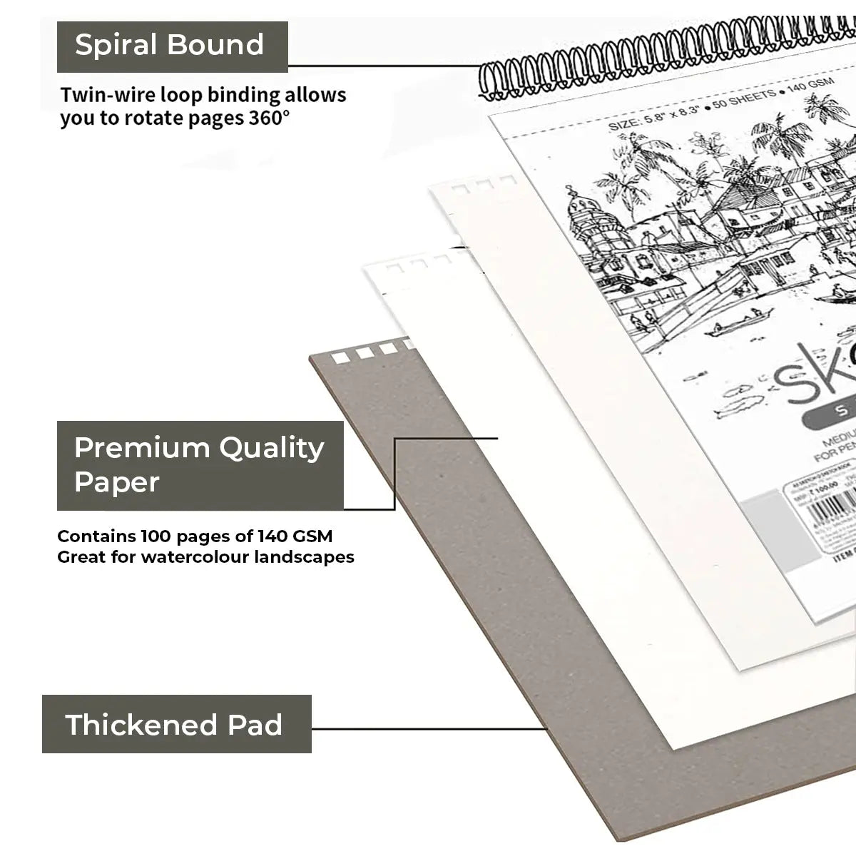 Anupam Sketcho Sketching and Drawing Sketchbook Soft Bound Cartridge Paper 140gsm Wireo Book Anupam