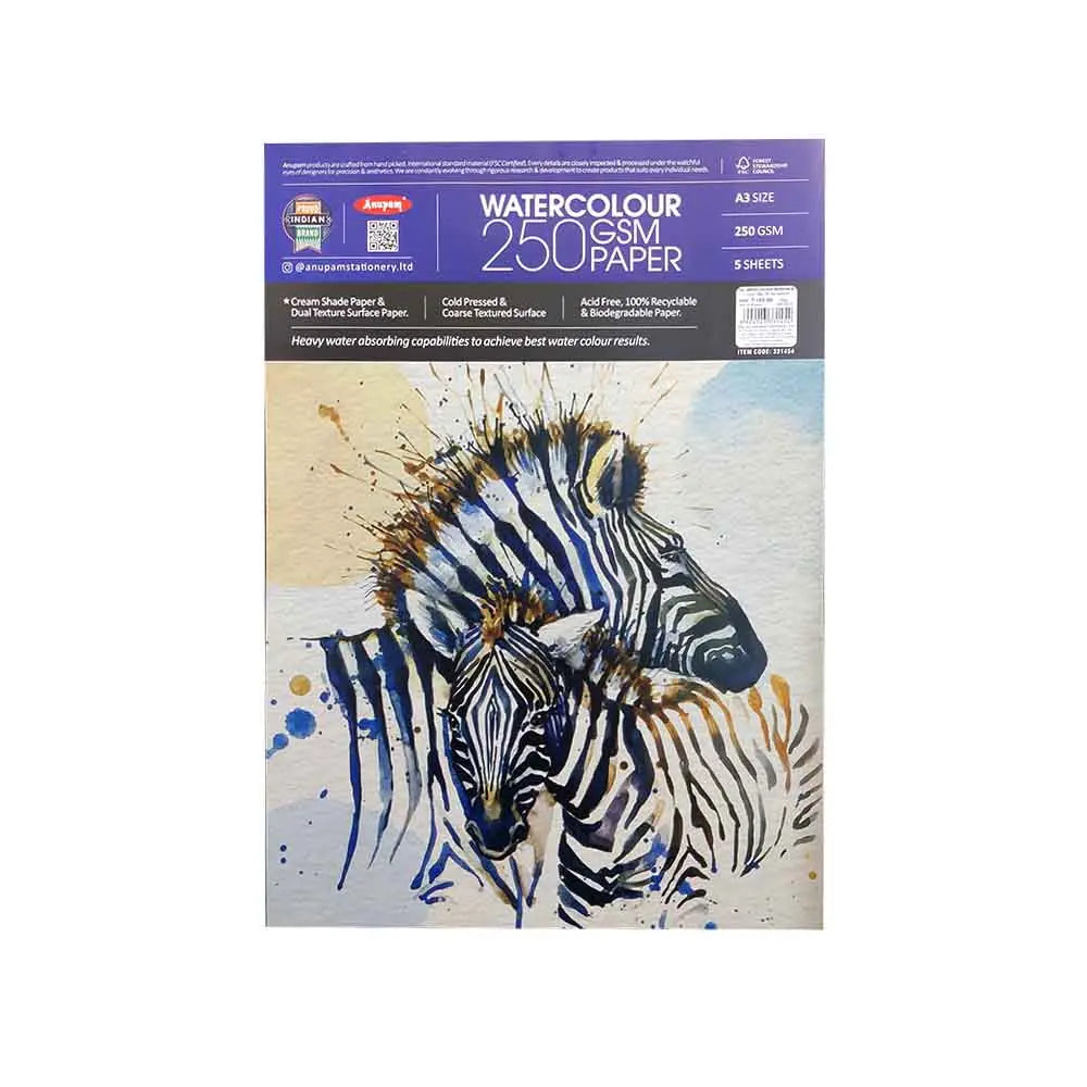 Anupam Watercolour Paper Cream Shade 250 GSM Cold Pressed  (Loose Sheets) Anupam