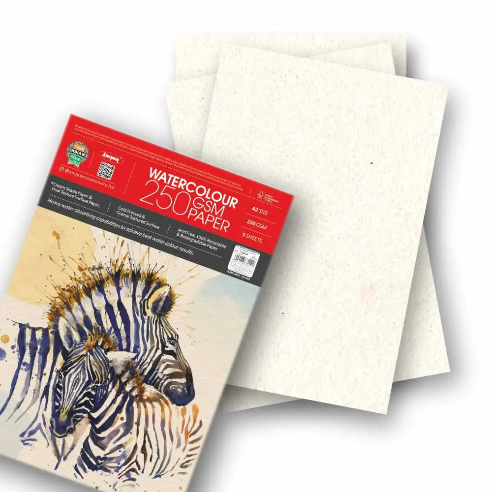 Anupam Watercolour Paper Cream Shade 250 GSM Cold Pressed  (Loose Sheets) Anupam