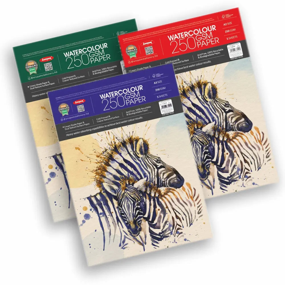 Anupam Watercolour Paper Cream Shade 250 GSM Cold Pressed  (Loose Sheets) Anupam