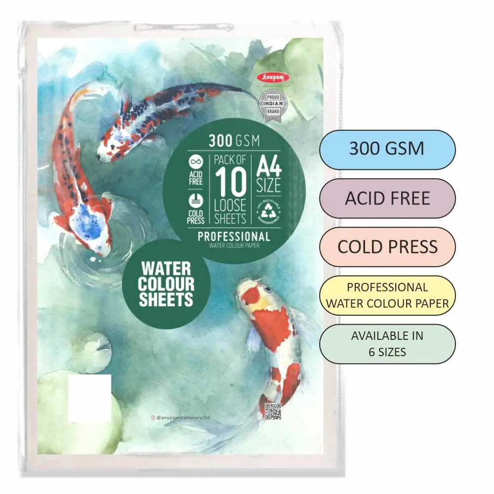 Anupam Watercolour Paper Loose Sheets 200 and 300 GSM Cold Pressed Anupam
