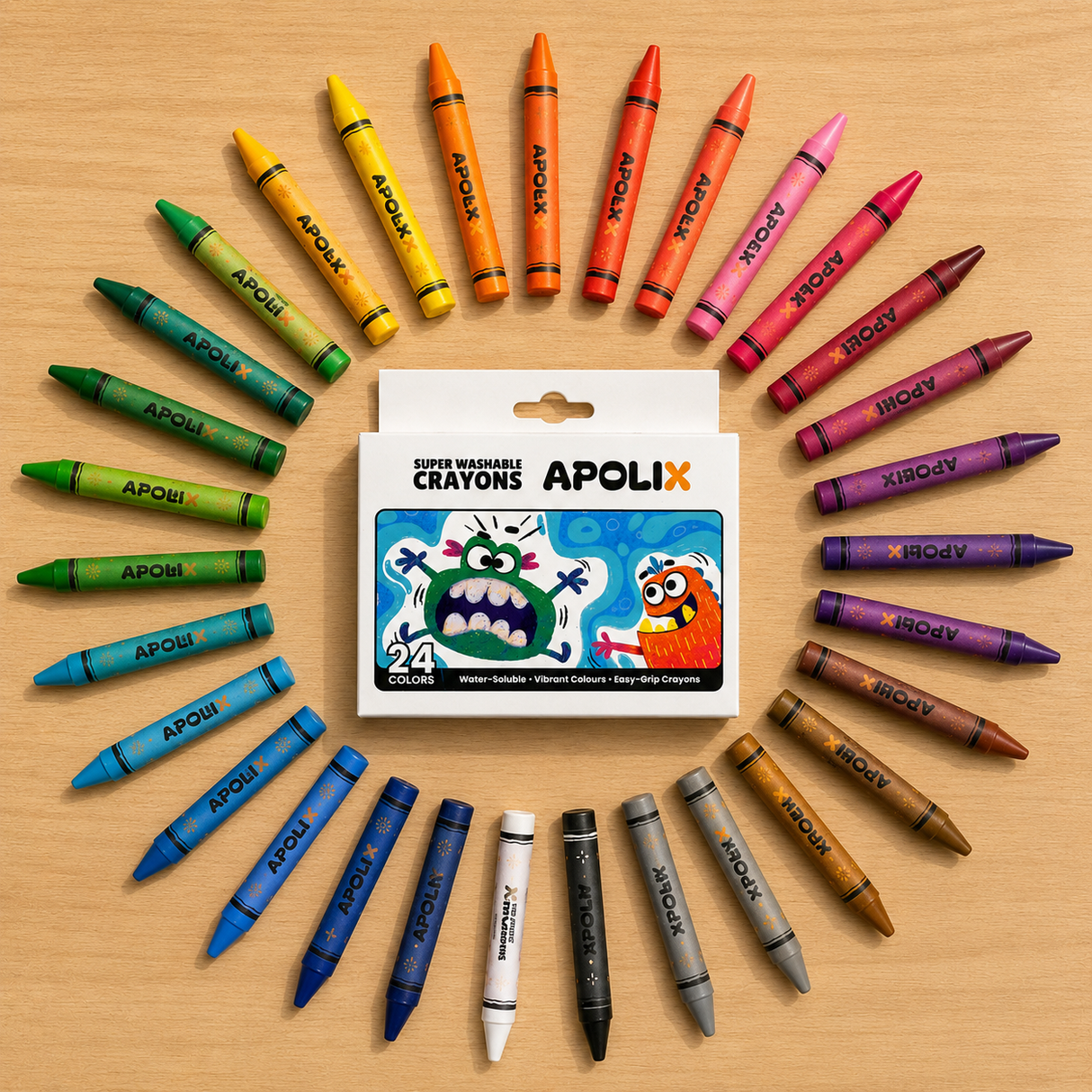 Apolix Super Washable Crayons 24 Colours | Kids Crayons