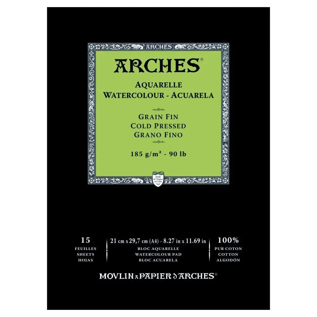 Arches Watercolour - Aquarelle 185 GSM 100% Cotton Paper Pad Arches