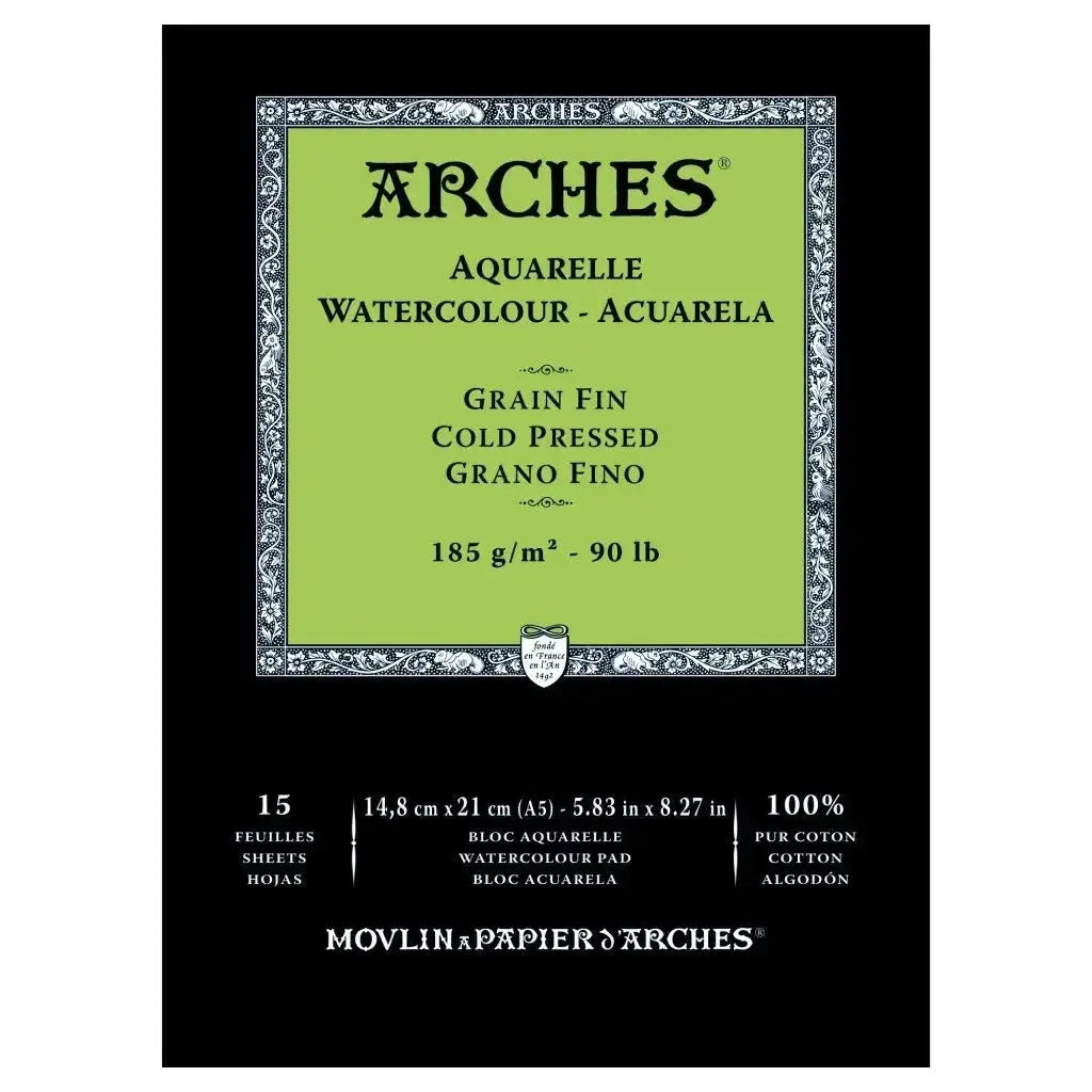 Arches Watercolour - Aquarelle 185 Gsm 100% Cotton Paper Pad