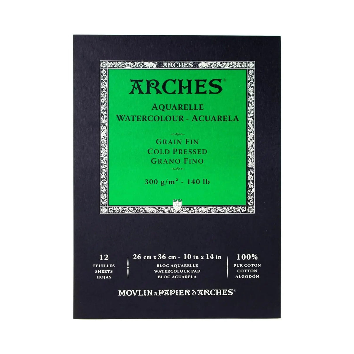Arches Watercolour- Aquarelle -Natural White Short Side Glued Pad of 12 Sheets Arches