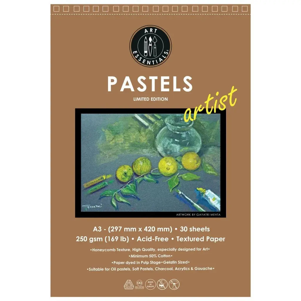 Art Essentials Artist Pastel Artist Paper-250 GSM,50% Pure Cotton Wiro Pads,20SHT with Micro-Perforation Art Essentials