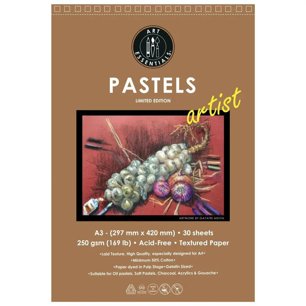 Art Essentials Artist Pastel Artist Paper-250 GSM,50% Pure Cotton Wiro Pads,20SHT with Micro-Perforation Art Essentials