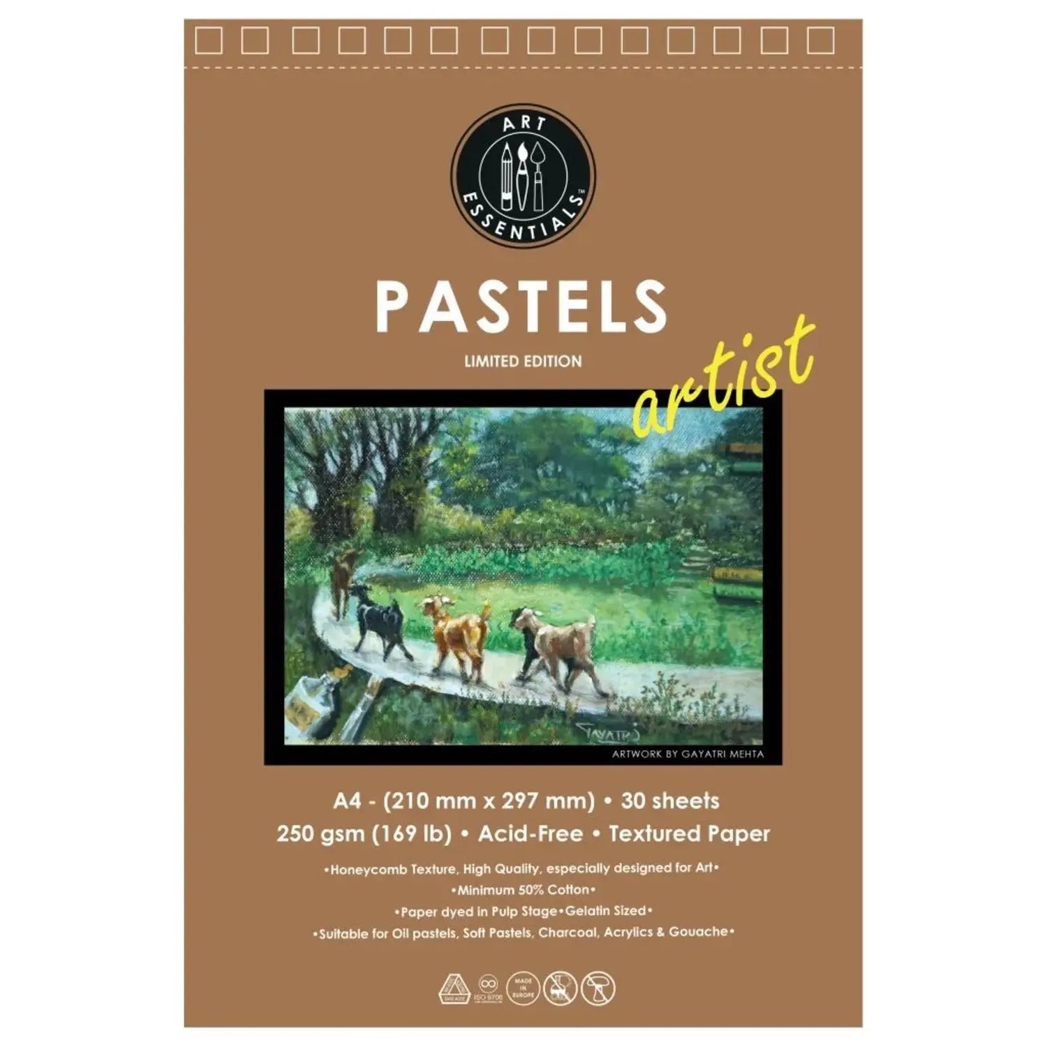 Art Essentials Artist Pastel Artist Paper-250 GSM,50% Pure Cotton Wiro Pads,20SHT with Micro-Perforation Art Essentials