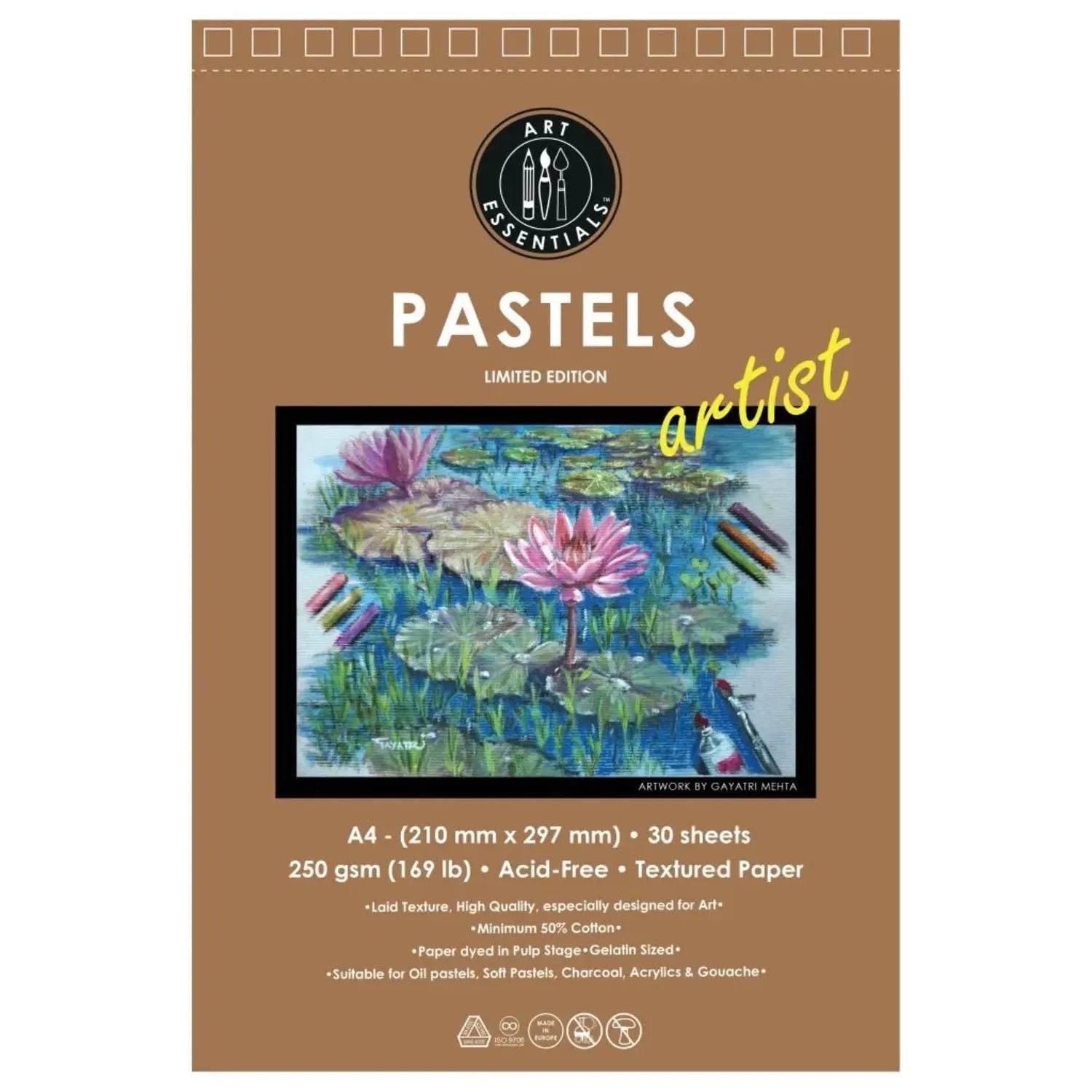 Art Essentials Artist Pastel Artist Paper-250 GSM,50% Pure Cotton Wiro Pads,20SHT with Micro-Perforation Art Essentials