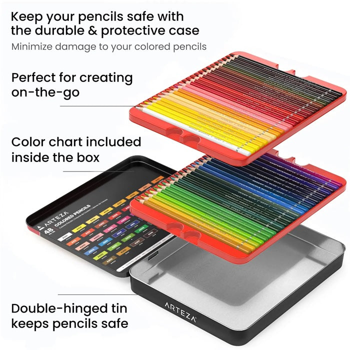 Arteza Colored Pencils Expert Assorted Color Set - A Set Of 48 High-Quality Colored Pencils