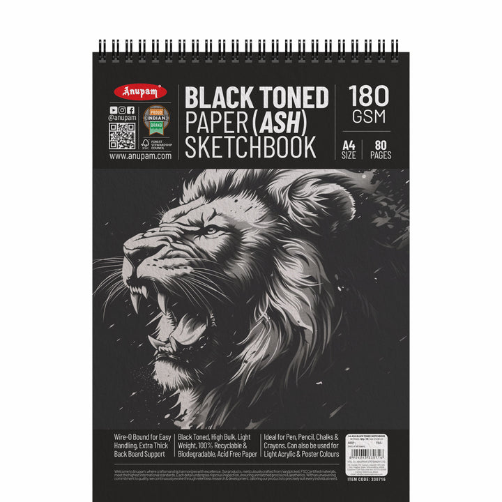 Anupam Ash Black Toned Sketch Wiro Book A4
