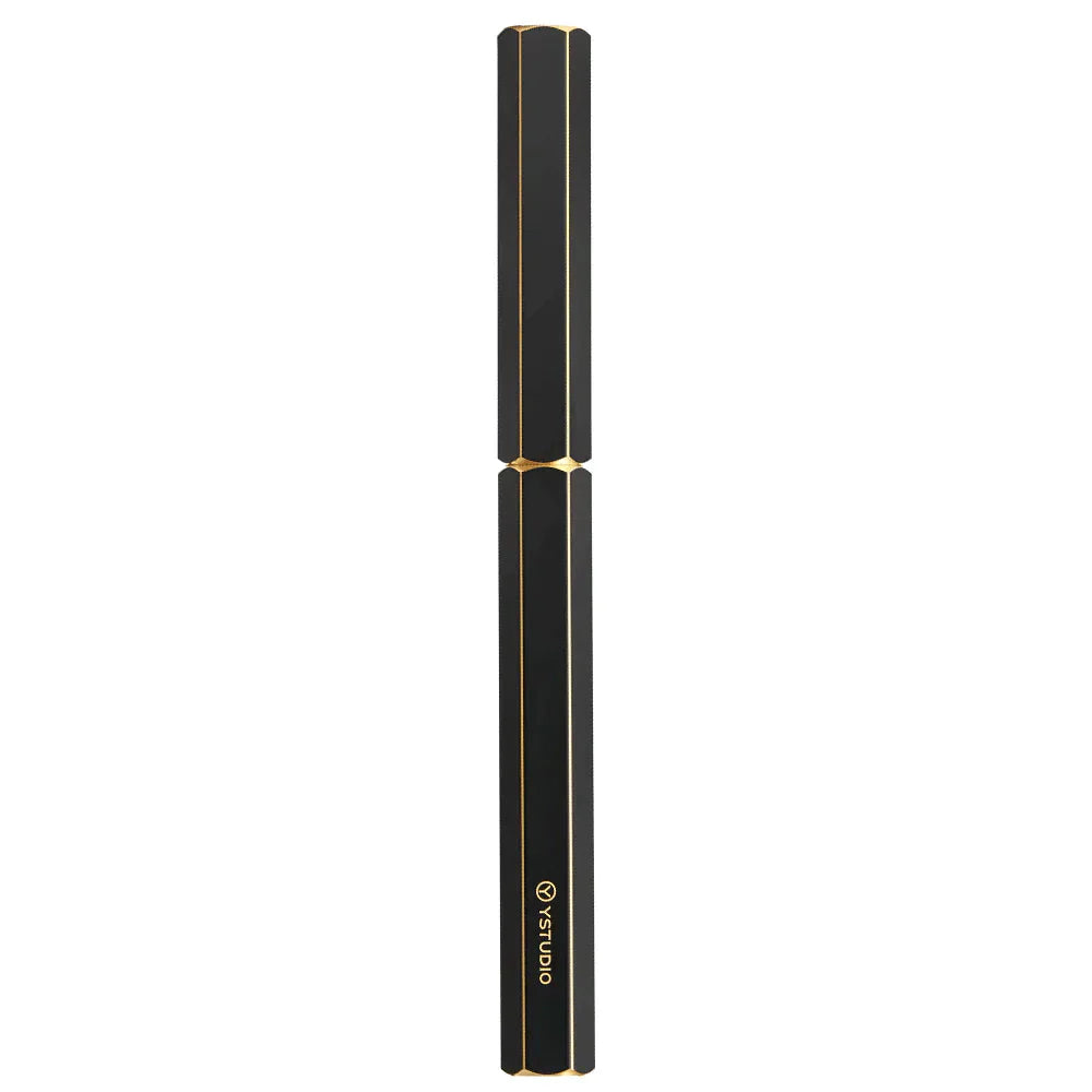 Ystudio | Fountain Pen | Black Hexogon | Classic Revolve | Brass Body | Medium Nib YSTUDIO