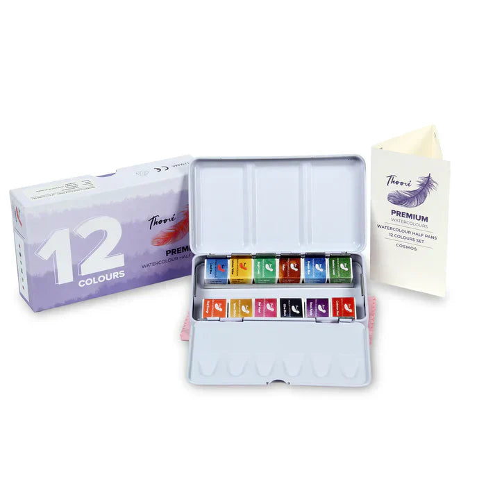 Thoovi Premium Watercolor Half Pans Set of 12 Cosmos Shades